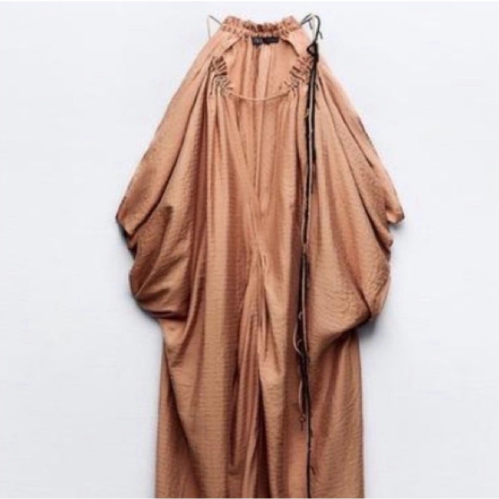 #1080 Zara Sleeveless Tan Draped Maxi Dress - Picture 12 of 14